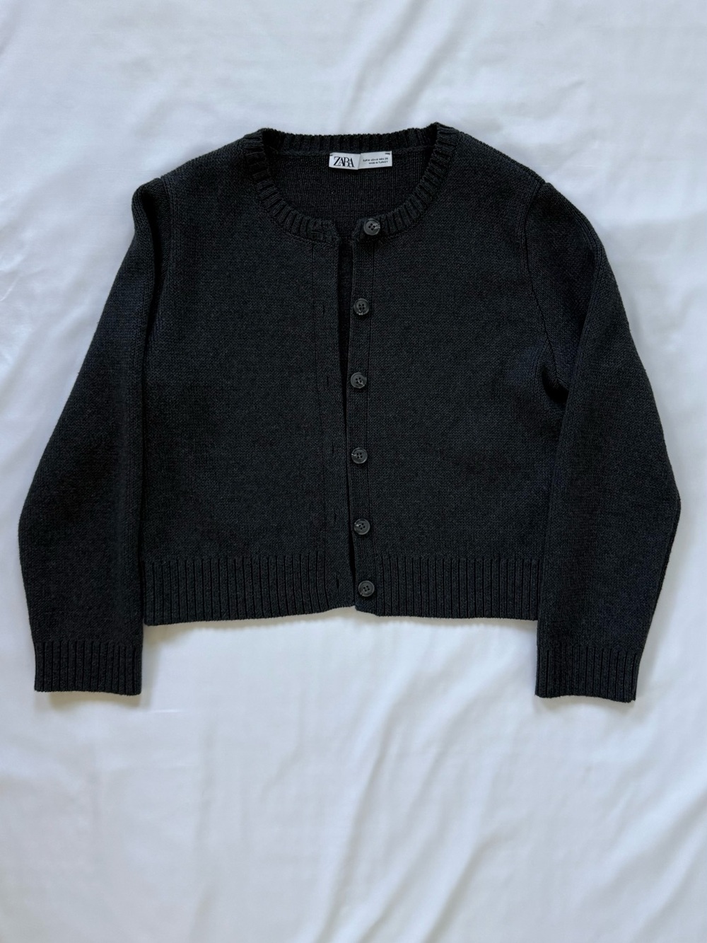 Zara Black Cropped Button-Up Knit Cardigan
